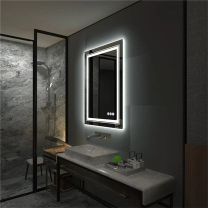 LUVODI Dual Lights Crystal Clear LED Bathroom Mirror Flicking-Free Defog Waterproof Makeup Mirror