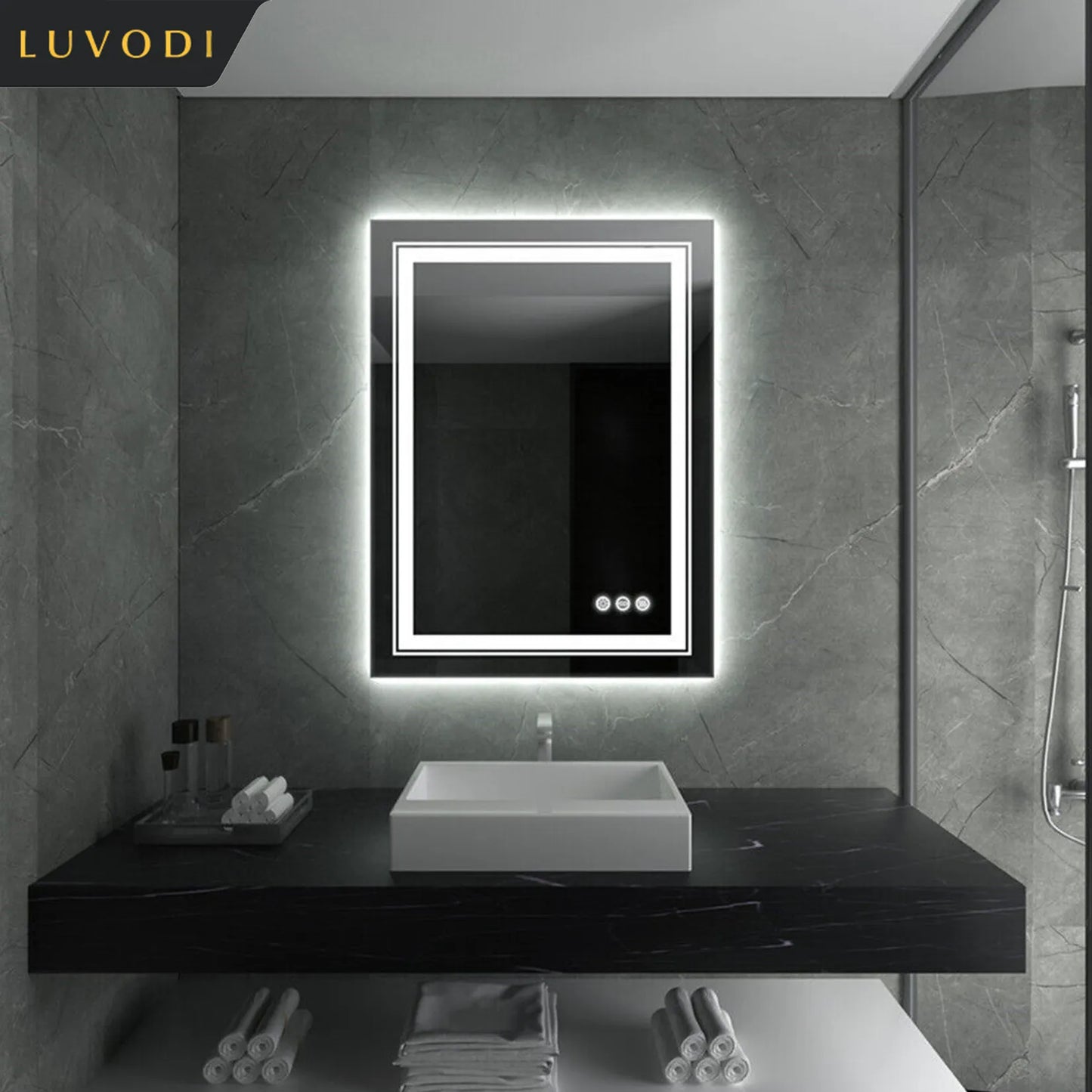 LUVODI Dual Lights Crystal Clear LED Bathroom Mirror Flicking-Free Defog Waterproof Makeup Mirror